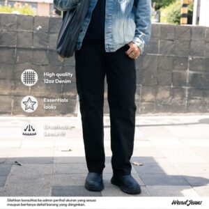 Weird Jeans - Loose Fit Hitam Polos - Celana Jeans Panjang Pria Loose Fit Polos Nyaman Warna Hitam Pekat
