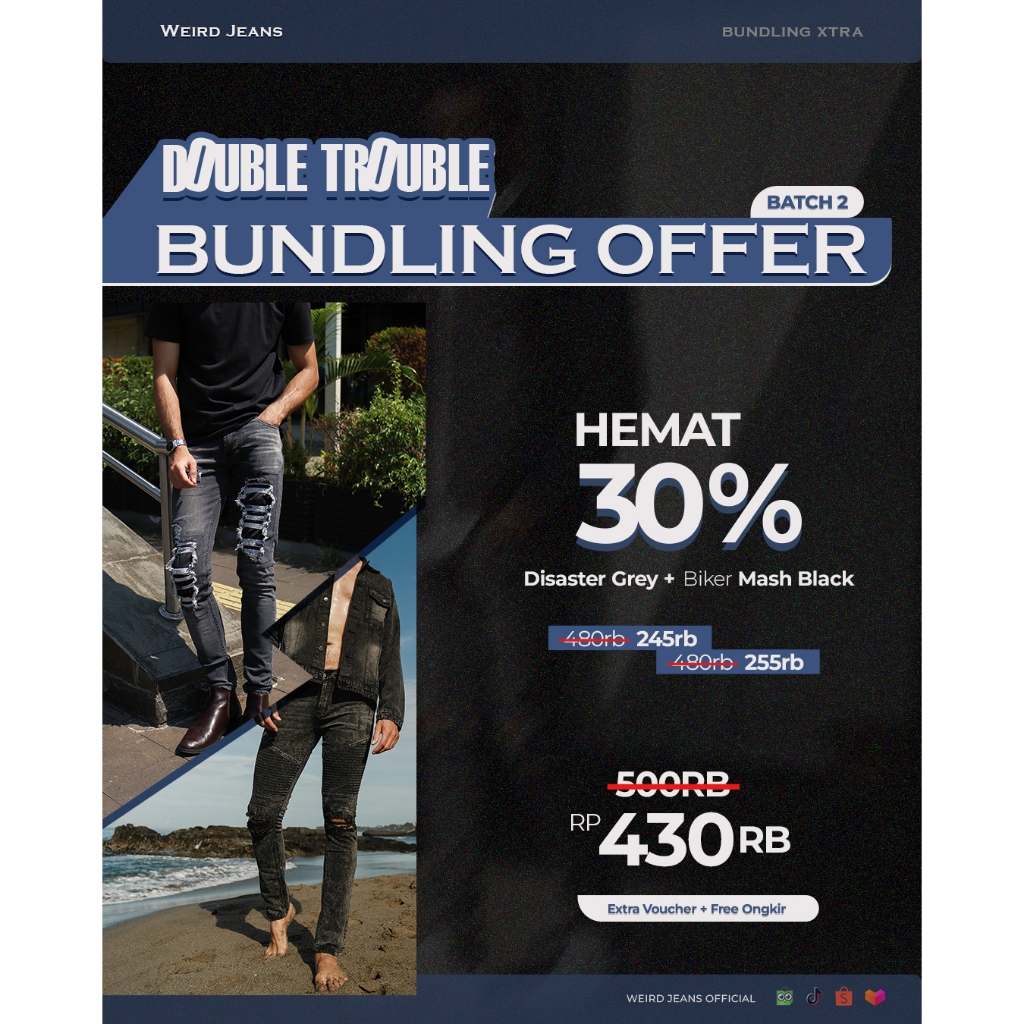 Weird Jeans Buy 1 Get 2 Celana Jeans Bundling 2 | Disaster Grey Dan Biker Mash Black.