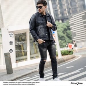 Weird Jeans  - Biker Dush Black - Celana Jeans Denim Panjang Pria Slimfit Jeans