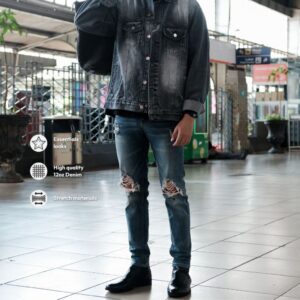 Weird Jeans - Varcity Blue - Celana Jeans Panjang Denim Pria Slim Fit Strech Ripped Fading Whisker