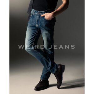 Weird Jeans - Mid Blue - Celana jeans Panjang Pria Straight Fit Strech Polos Warna Biru Gelap Nyaman