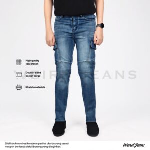 Weird Jeans - Cargo Arven Blue - Celana Jeans Cargo Denim Panjang Pria Slim Fit Strech