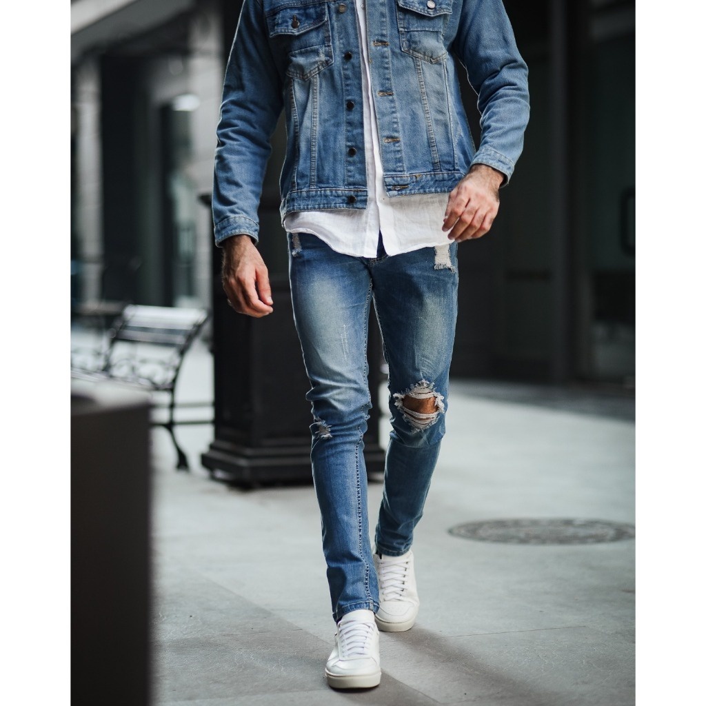 Weird Jeans - Blue modry A08 - Celana Jeans Panjang Pria Slimfit Ripped Jeans - Image 2