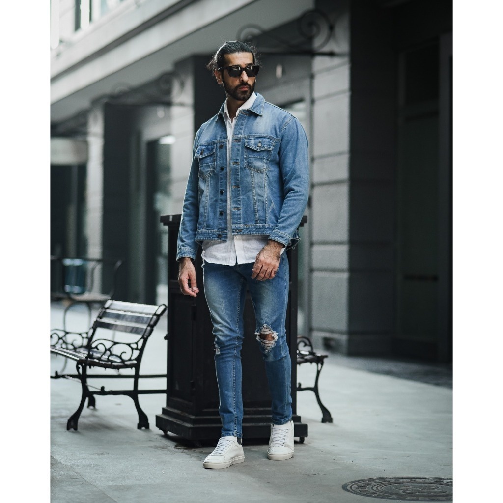 Weird Jeans - Blue modry A08 - Celana Jeans Panjang Pria Slimfit Ripped Jeans - Image 3