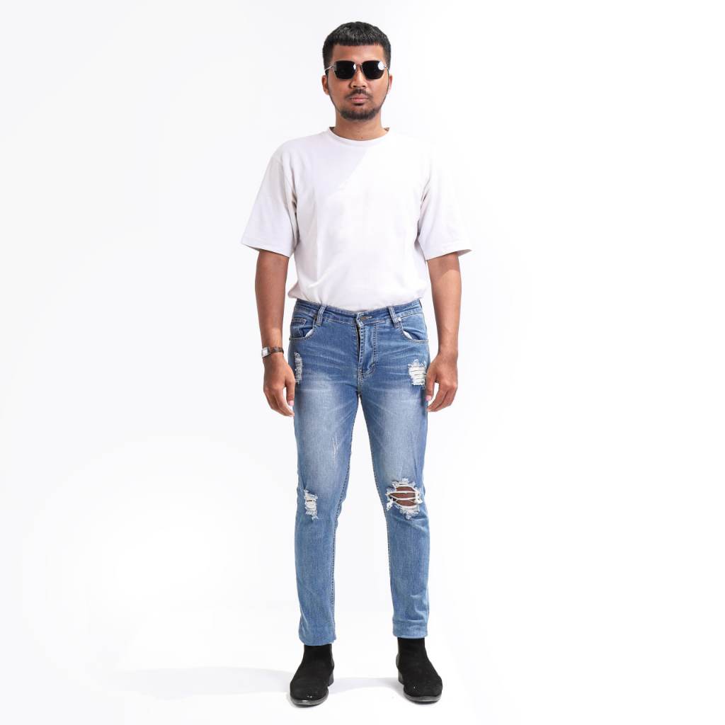 Weird Jeans - Blue modry A08 - Celana Jeans Panjang Pria Slimfit Ripped Jeans - Image 5