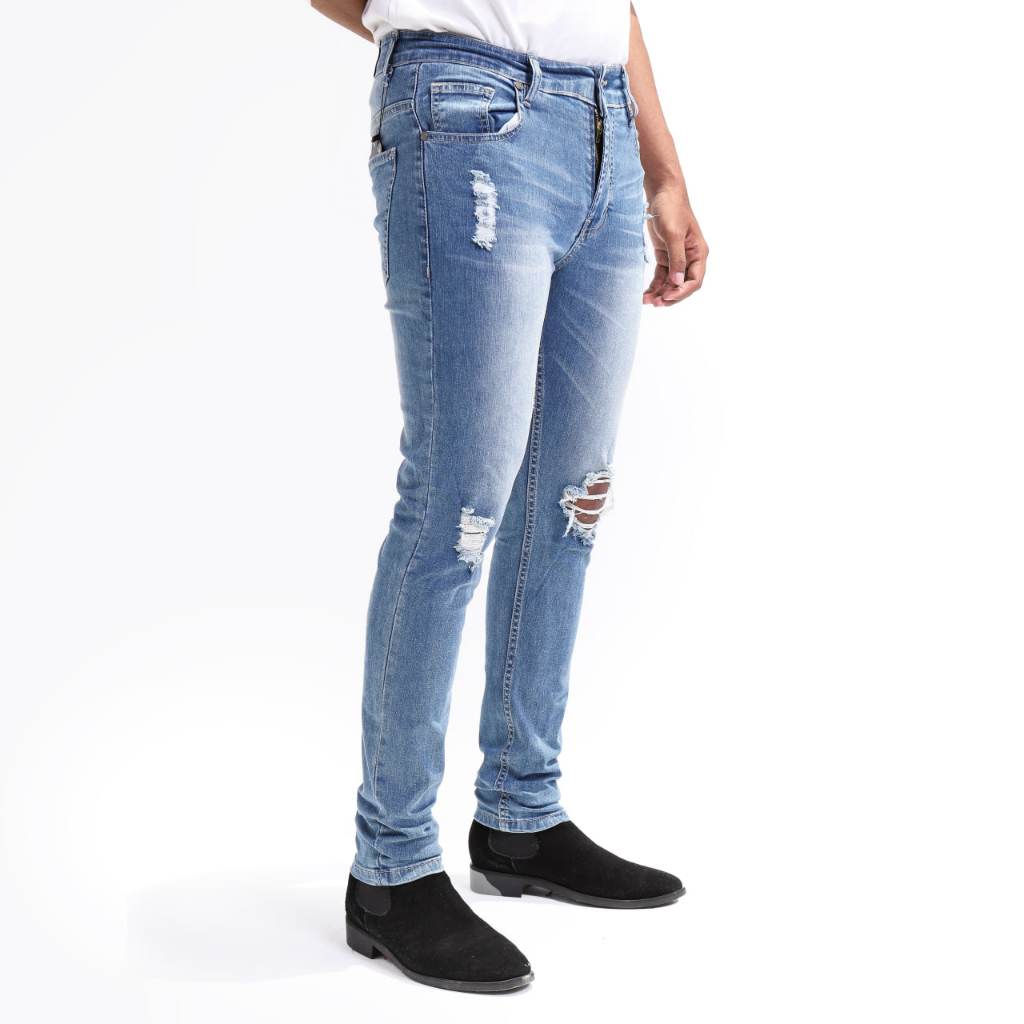Weird Jeans - Blue modry A08 - Celana Jeans Panjang Pria Slimfit Ripped Jeans - Image 6