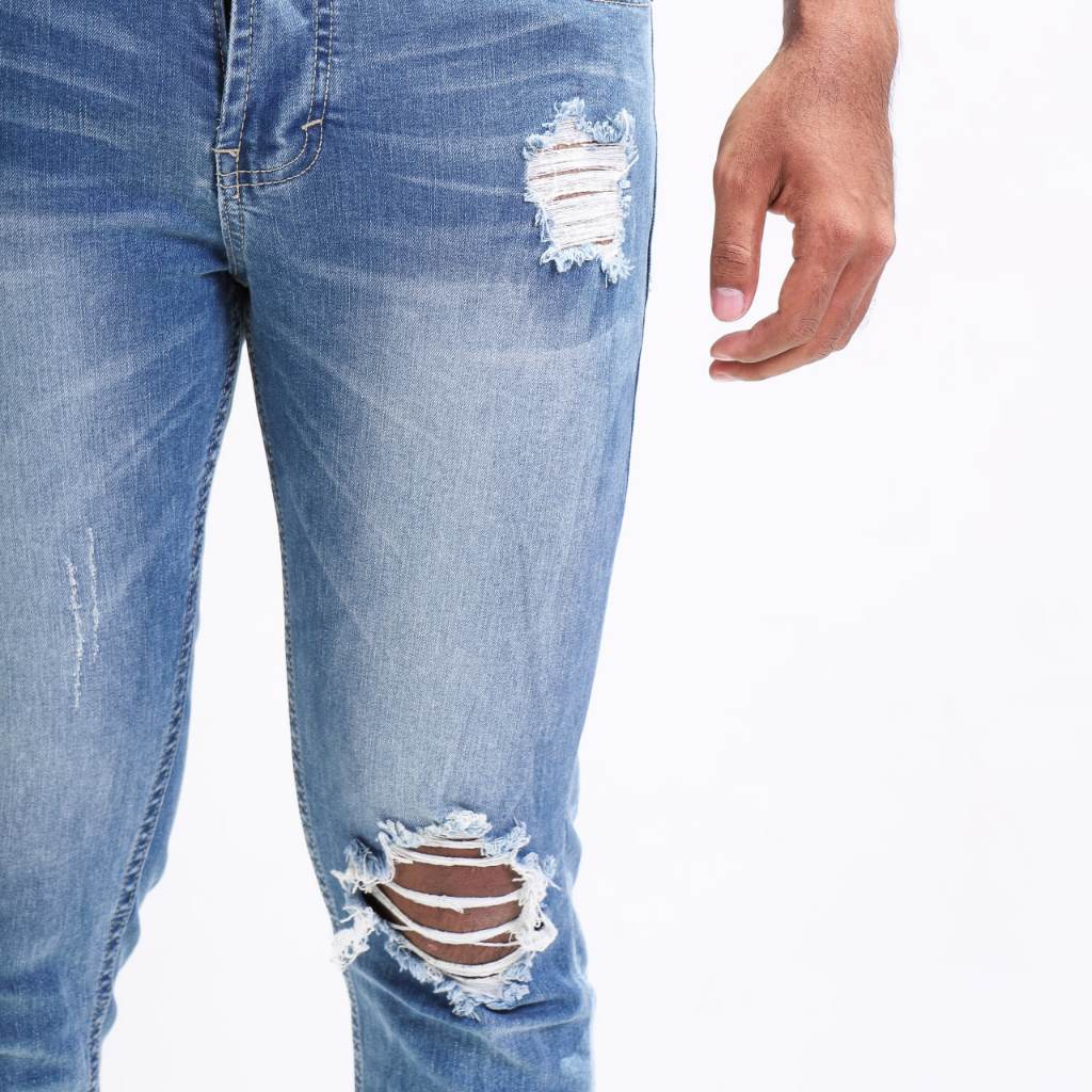 Weird Jeans - Blue modry A08 - Celana Jeans Panjang Pria Slimfit Ripped Jeans - Image 7