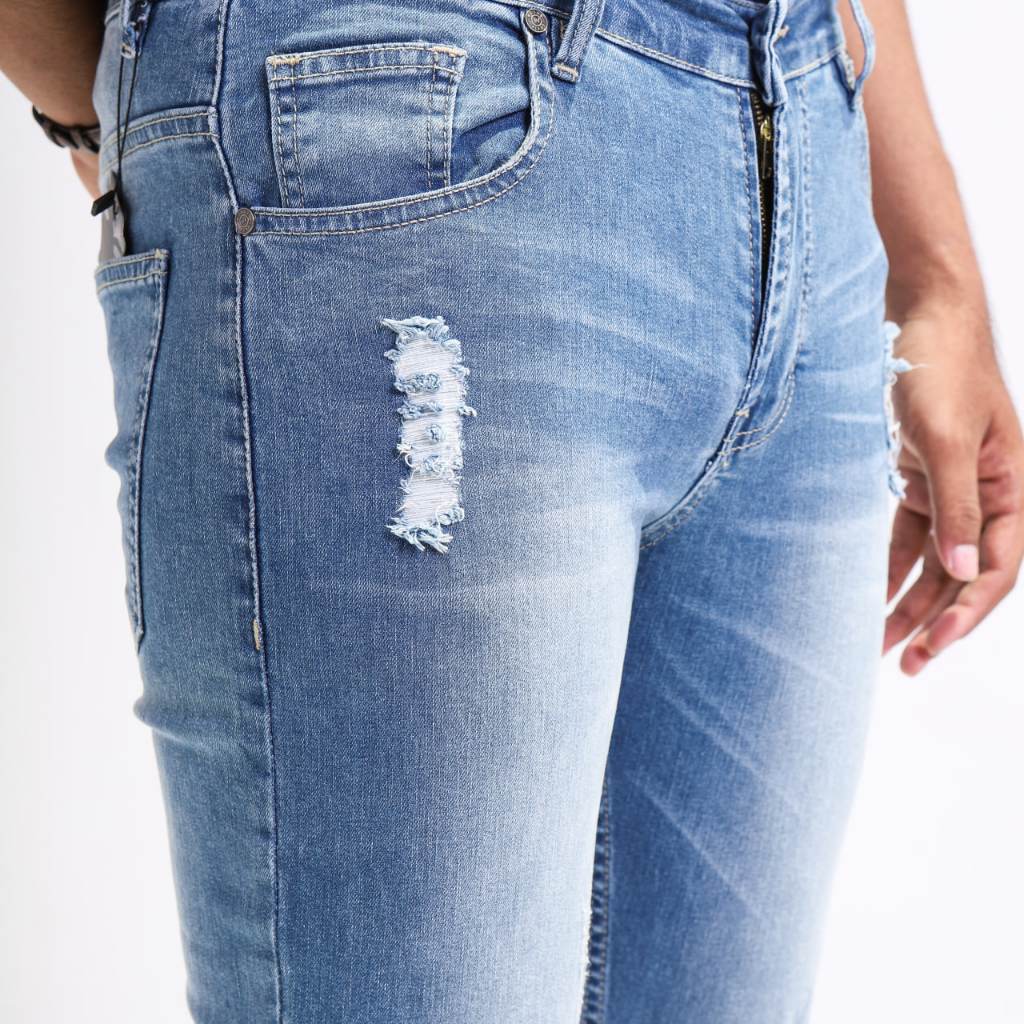 Weird Jeans - Blue modry A08 - Celana Jeans Panjang Pria Slimfit Ripped Jeans - Image 8