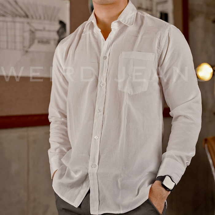 Weird Jeans - Kemeja Polos Warna Hitam Putih Navy Lengan Panjang Pria Formal Basic Shirt Baju Casual Elgant