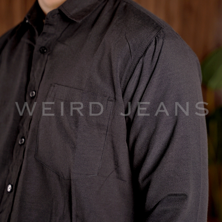 Weird Jeans - Kemeja Polos Warna Hitam Putih Navy Lengan Panjang Pria Formal Basic Shirt Baju Casual Elgant - Image 5