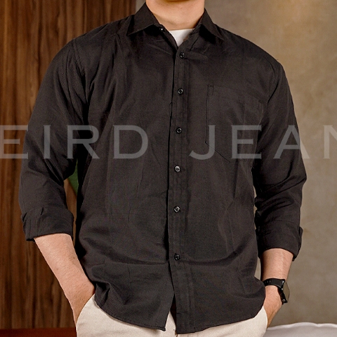 Weird Jeans - Kemeja Polos Warna Hitam Putih Navy Lengan Panjang Pria Formal Basic Shirt Baju Casual Elgant - Image 6