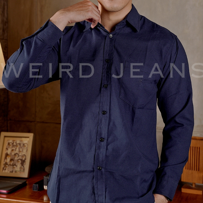 Weird Jeans - Kemeja Polos Warna Hitam Putih Navy Lengan Panjang Pria Formal Basic Shirt Baju Casual Elgant - Image 7