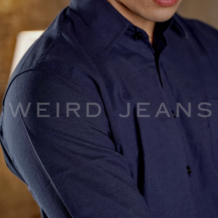 Weird Jeans - Kemeja Polos Warna Hitam Putih Navy Lengan Panjang Pria Formal Basic Shirt Baju Casual Elgant - Image 8
