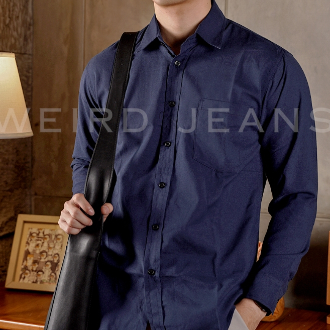 Weird Jeans - Kemeja Polos Warna Hitam Putih Navy Lengan Panjang Pria Formal Basic Shirt Baju Casual Elgant - Image 9