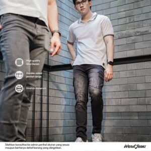Weird Jeans  - Cargo Ragnar Black - Celana Jeans Cargo Panjang Pria Slim Fit Strech Warna  Polos