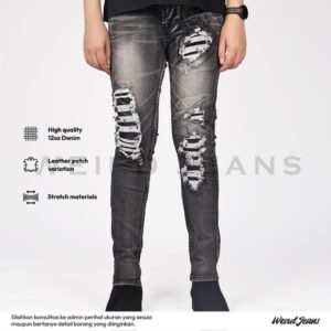 Weird Jeans - Verano Grey - Celana Jeans Panjang Pria Slimfit Strech Ripped Sobek Tambal