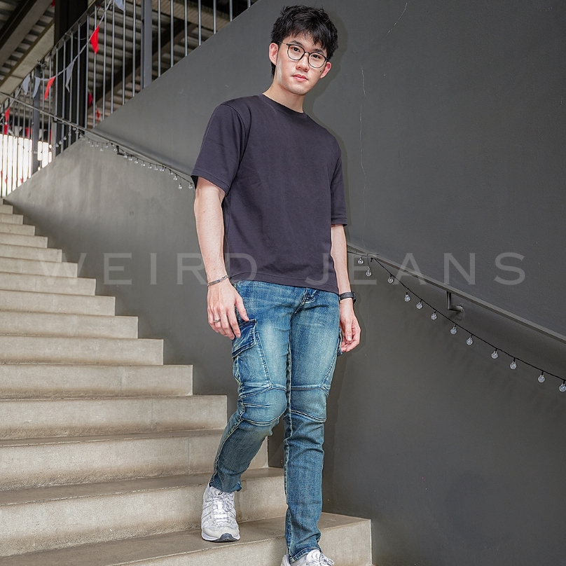 Weird Jeans - Cargo Rudolf Blue - Celana Jeans Cargo Panjang Pria Slim Fit Strech Warna Polos - Image 3