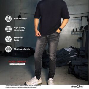 Weird Jeans - Alexy Grey - Celana Jeans Panjang Denim Pria Slim Fit Strech Warna Grey Fading Whisker Polos Tanpa Ripped