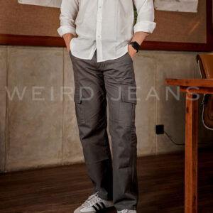 Weird Jeans - Celana Cargo Chinos Panjang Casual Pria Dark Grey Beige Non Strech