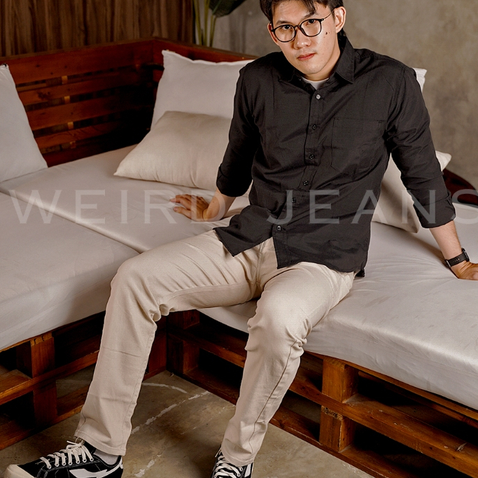Weird Jeans - Celana Chinos Warna Abu Abu Cream Bahan Panjang Pria Straight Fit Strech Elgant - Image 6