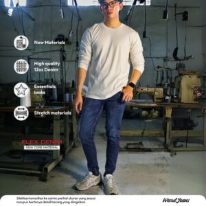 Weird Jeans - Noah Blue - Celana Jeans Panjang Denim Pria Slim Fit Strech Warna Blue Fading Whisker Polos Tanpa Ripped