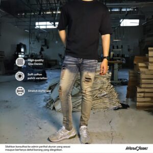 Weird Jeans - Aigner Blue - Celana Jeans Panjang Pria SlimFit Stretch Ripped Sobek Patch