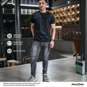 Weird Jeans  - Cargo Evander Grey  - Celana Jeans Cargo Panjang Pria Slim Fit Strech Warna Abu-Abu Polos