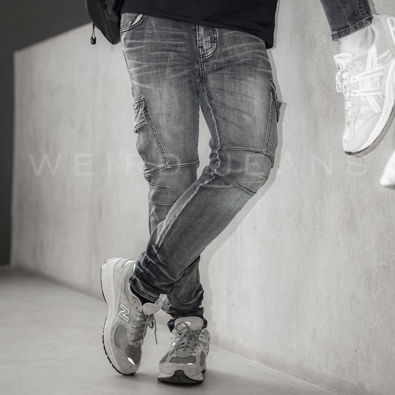 Weird Jeans - Cargo Evander Grey - Celana Jeans Cargo Panjang Pria Slim Fit Strech Warna Abu-Abu Polos - Image 4