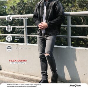 Weird Jeans  - Destroyed Denim Smoke Grey M23 - Celana Jeans Panjang Pria Slimfit Ripped Jeans Stretch