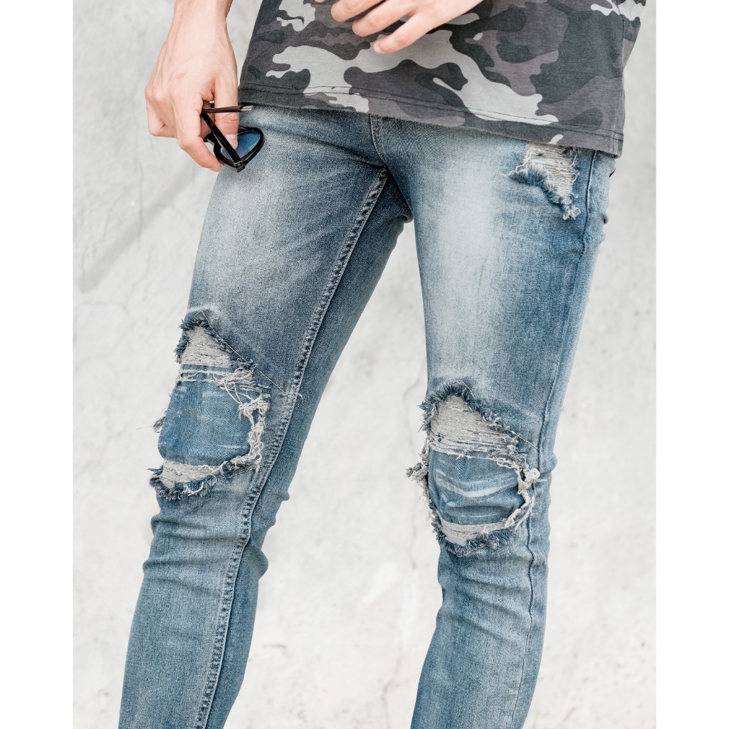 Weird Jeans - Blue Sky Ripped - Celana Jeans Panjang Pria Slimfit Ripped Jeans Stretch - Image 3