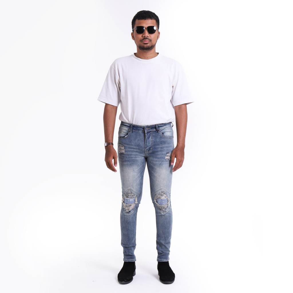 Weird Jeans - Blue Sky Ripped - Celana Jeans Panjang Pria Slimfit Ripped Jeans Stretch - Image 5