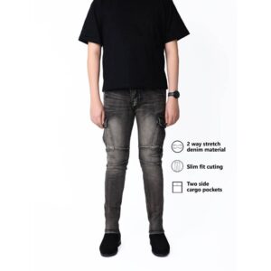 Weird Jeans  - Cargo Dalton Polos  Grey  - Celana Jeans Cargo Panjang Pria Slim Fit Strech Warna Abu-Abu Polos