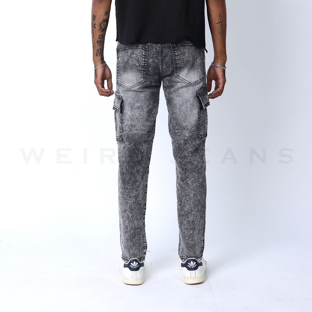 Weird Jeans - Cargo Nixon Grey - Celana Jeans Cargo Panjang Pria Slim Fit Strech Warna Abu-Abu Polos - Image 9