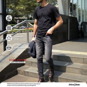 Weird Jeans  - Dark Grey M88 - Celana Jeans Panjang Pria Polos Slimfit Polos Abu-Abu Gelap