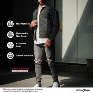 Weird Jeans  - Destroyed denim Iron Grey - Celana Jeans Panjang Pria Slim Fit Ripped Jeans