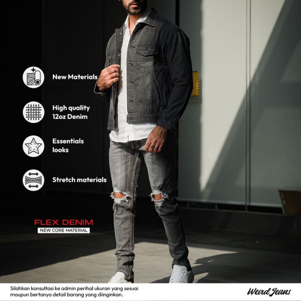 Weird Jeans - Destroyed denim Iron Grey - Celana Jeans Panjang Pria Slim Fit Ripped Jeans