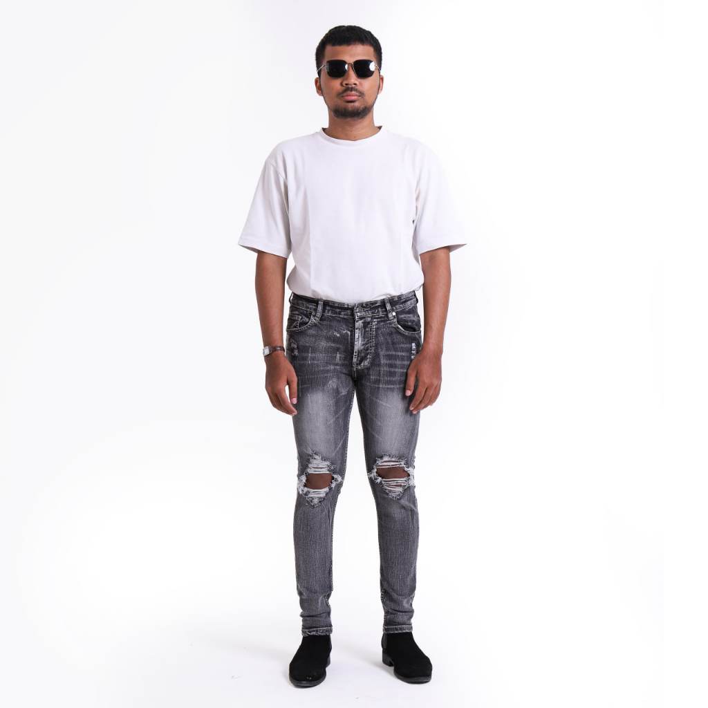 Weird Jeans - Destroyed denim Iron Grey - Celana Jeans Panjang Pria Slim Fit Ripped Jeans - Image 3