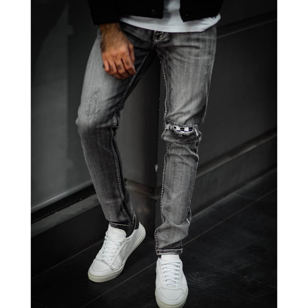 Weird Jeans - Grey Chess S04 - Celana Jeans Panjang Pria Slimfit Ripped Jeans Stretch - Image 2