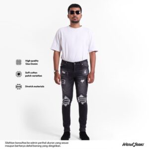 Weird Jeans - Destroyed Denim Black Phantom -  Celana Jeans Pria Slimfit Ripped Jeans Stretch