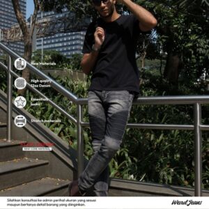 Weird Jeans  - Biker Grey Madness - Celana Jeans Panjang Pria Slimfit Strech Polos Warna Hitam